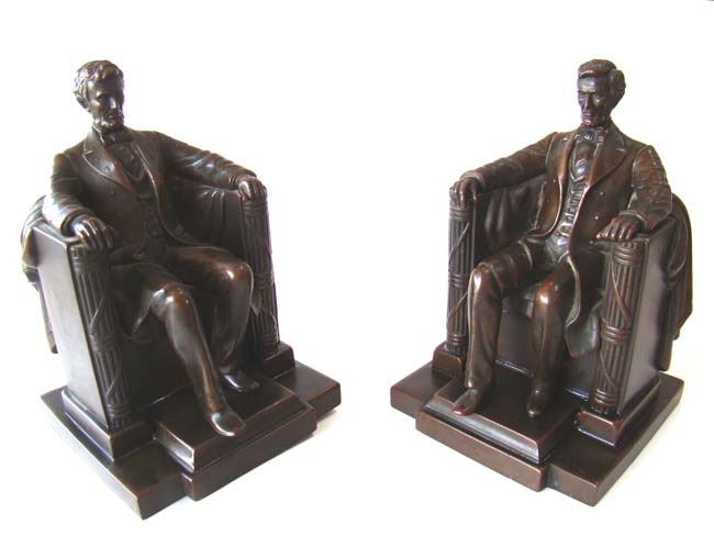 A pair of  "Lincoln in the chair" bookends by Jennings Brothers of Bridgeport, CT., circa 1925